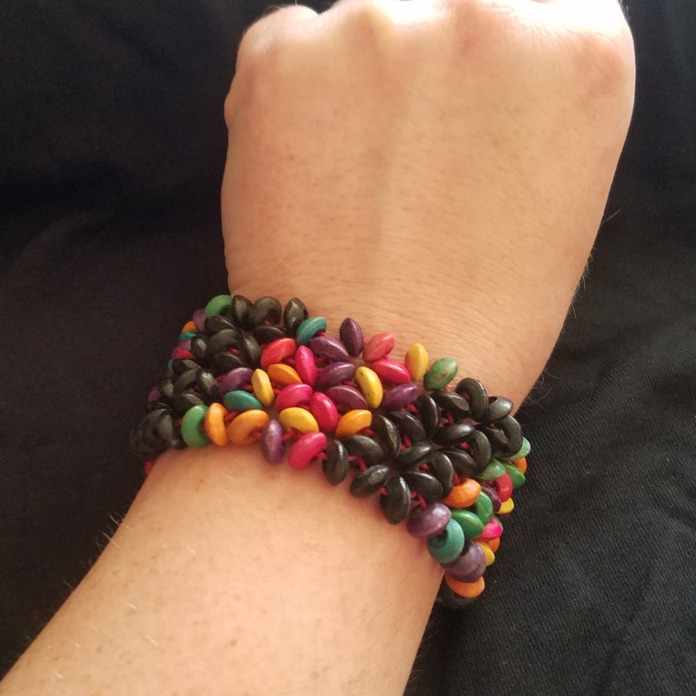 Vintage Wood Beaded Rainbow Bracelet
